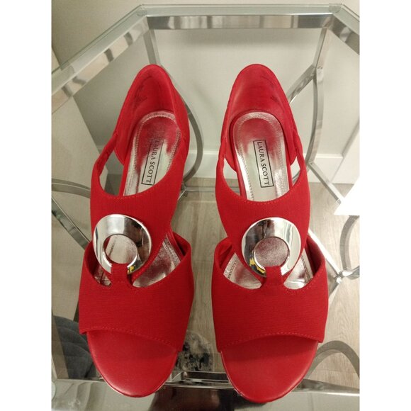 Laura Scott June Strappy Wedge Red Slip On Sandals Size 10 - Picture 7 of 10